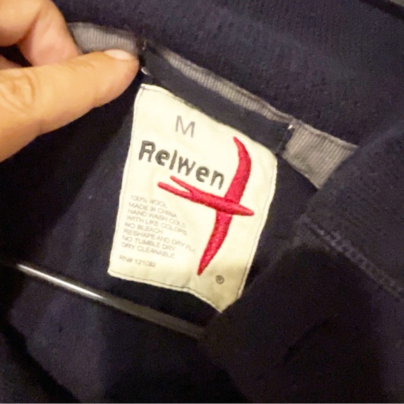 Relwen Men’s Size Medium Wool Navy Blue Collared Sweater FLAWED‎ - Picture 4 of 5